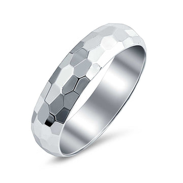 Hammered DC Style Wedding Band 925 Sterling Silver (5mm)